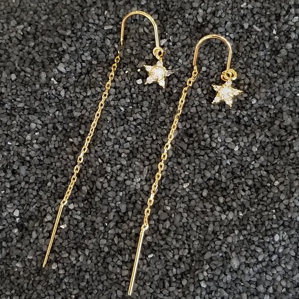 Gold chain opal star threader earings - Picture 6 of 6